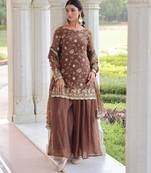 Coffee color beautiful partywear sharara dress for rich indian girlie looks