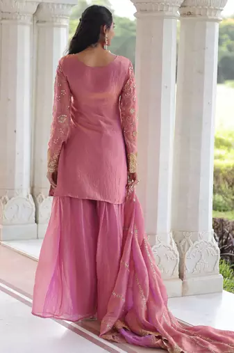 Pink color beautiful partywear sharara dress for rich indian looks