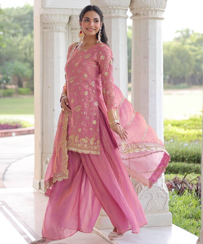 Pink color beautiful partywear sharara dress for rich indian girlie looks