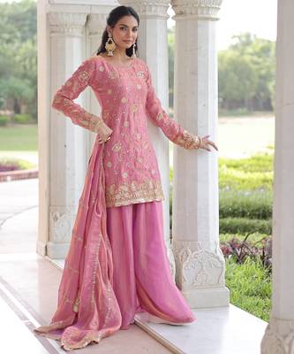 Pink color beautiful partywear sharara dress for rich indian looks 6