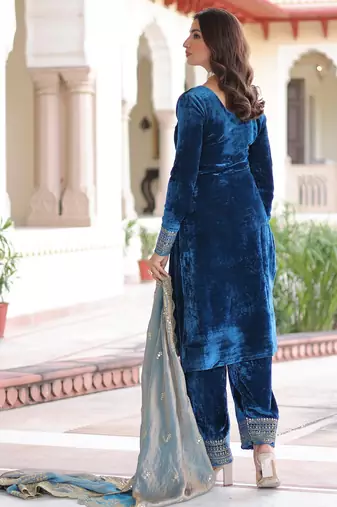 Blue color beautiful partywear sharara dress for rich indian looks