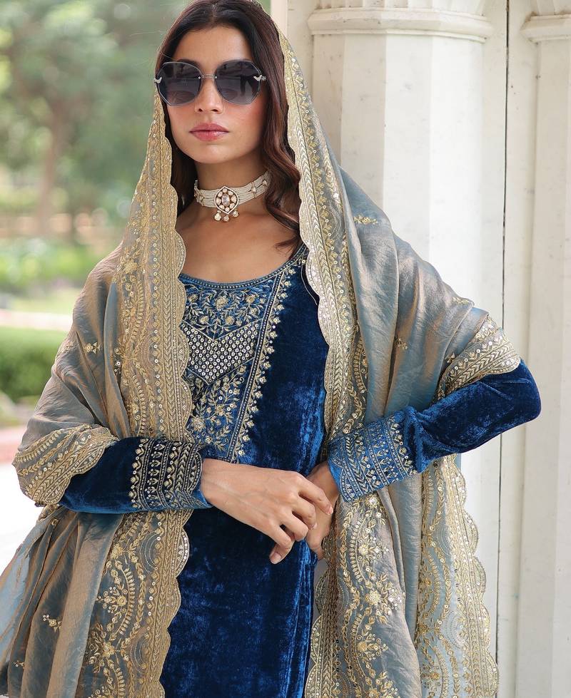 Blue color beautiful partywear sharara dress for rich indian girlie looks