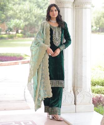 Green color beautiful partywear sharara dress for rich indian girlie looks 1