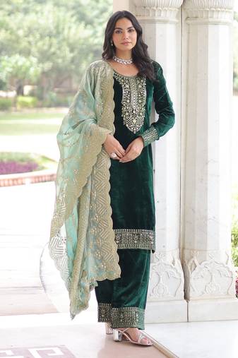 Green color beautiful partywear sharara dress for rich indian girlie looks