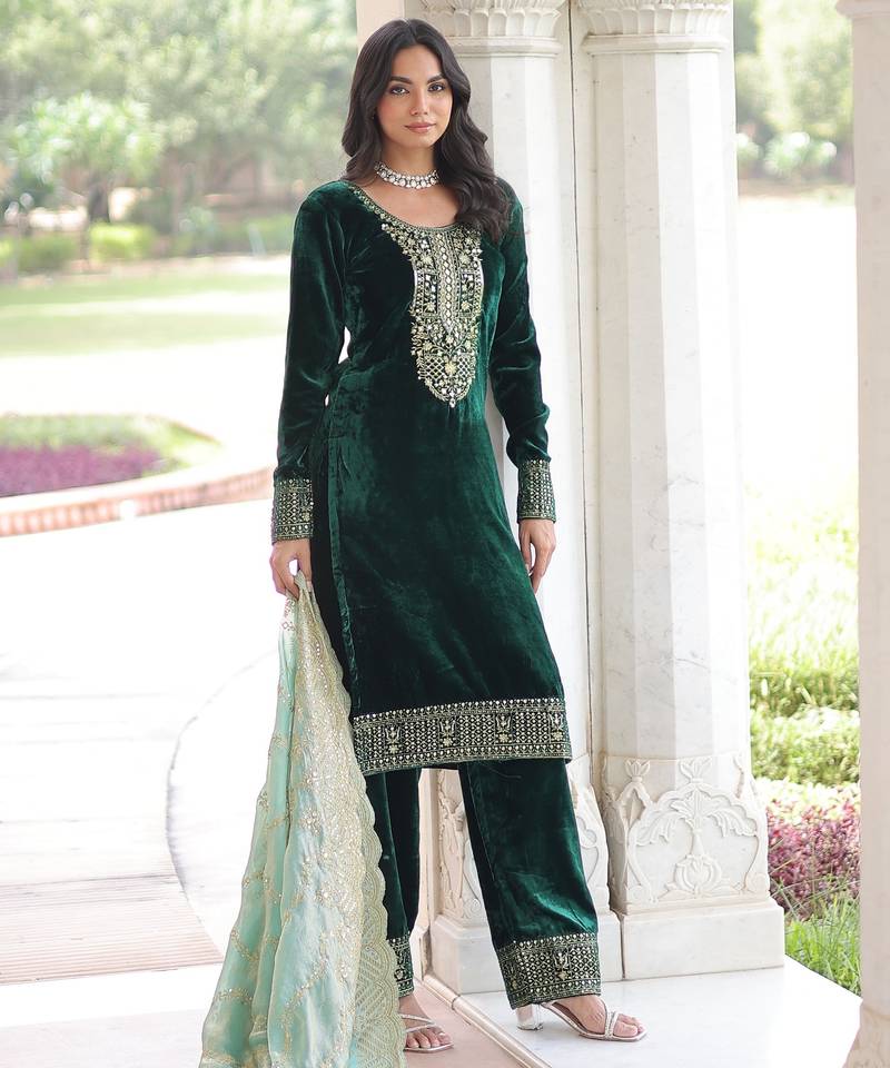 Green color beautiful partywear sharara dress for rich indian girlie looks
