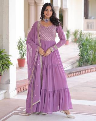 Purple color sophisticated rich party looks gown with dupatta 1