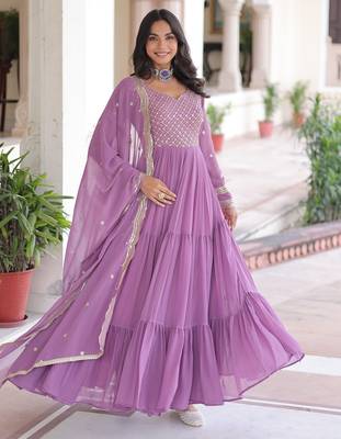 Purple color sophisticated rich party looks gown with dupatta 6