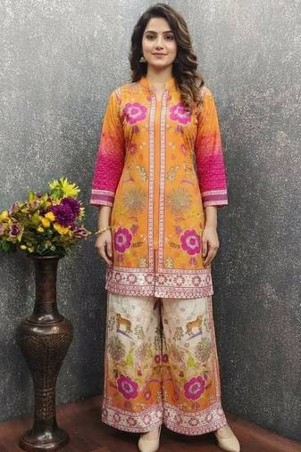 Orange color beautiful bollywood style designer printed coord set