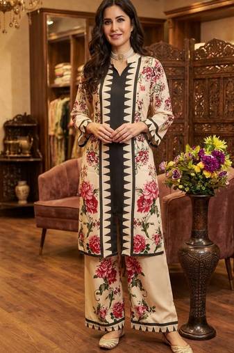Peach color beautiful bollywood style designer printed coord set