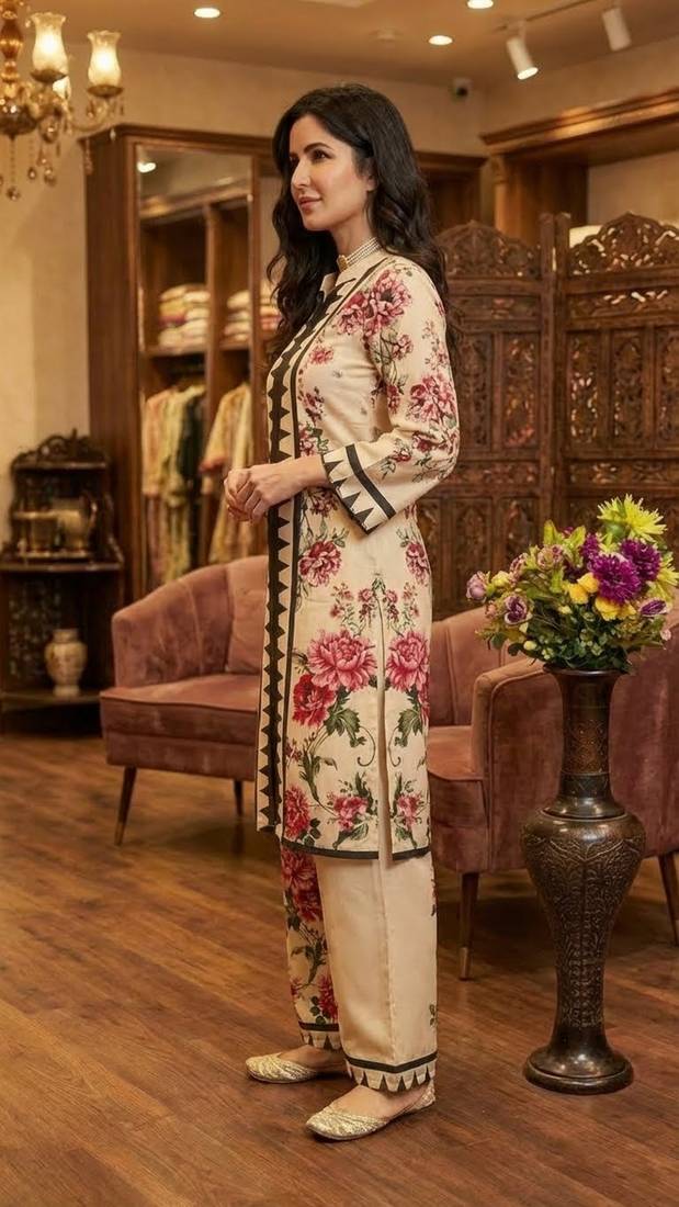 Peach color beautiful bollywood style designer printed coord set