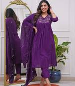 Lavender color viscose blend fabric designer embroidered fancy kurta set