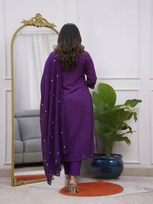 Lavender color viscosee blend embroidered fancy kurta set 2
