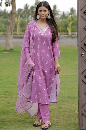 Onion color rayon fabric designer embroidered fancy kurta set