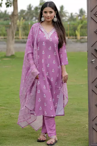 Onion color rayon fabric designer embroidered fancy kurta set