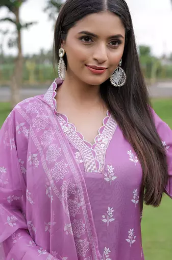 Onion color rayon embroidered fancy kurta set