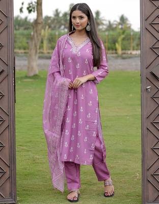 Onion color rayon embroidered fancy kurta set 4