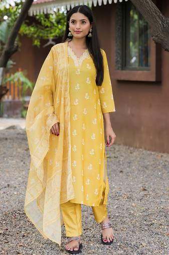 Yellow color rayon fabric designer embroidered fancy kurta set