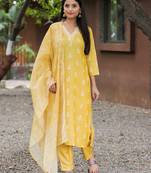 Yellow color rayon fabric designer embroidered fancy kurta set