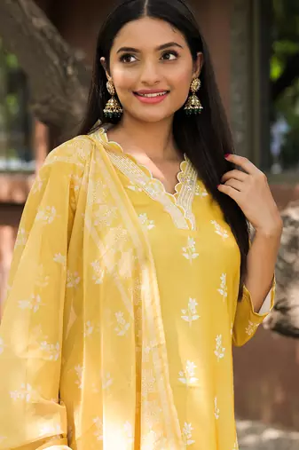 Yellow color rayon embroidered fancy kurta set