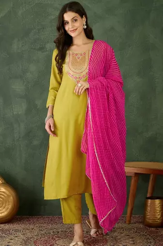 Liril color rayon fabric designer embroidered fancy kurta set