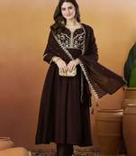 Coffee color vichitra silk fabric designer embroidered fancy kurta set