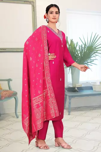 Pink color fancy readymade salwar kameez
