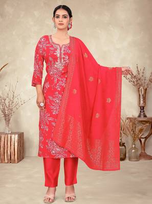 Red color fancy readymade salwar kameez 1