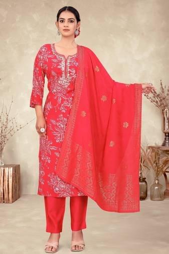 Red color ethnic fancy readymade salwar kameez