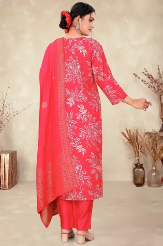 Red color fancy readymade salwar kameez