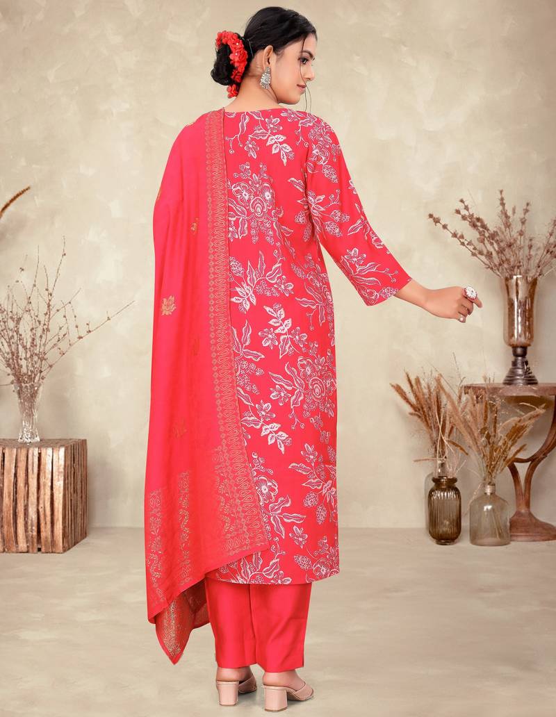 Red color ethnic fancy readymade salwar kameez