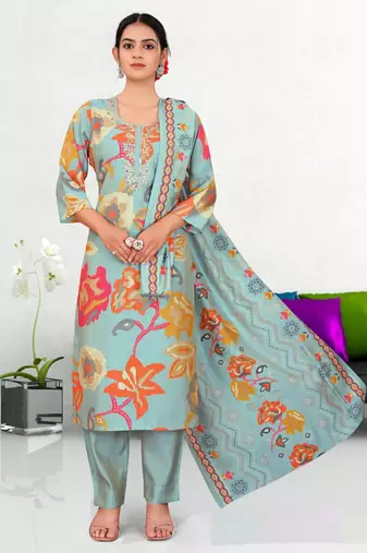 Blue color ethnic fancy readymade salwar kameez