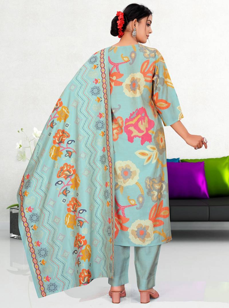 Blue color ethnic fancy readymade salwar kameez