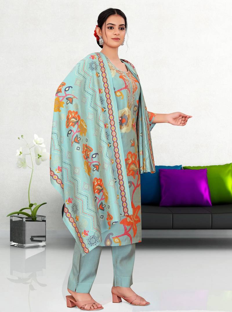 Blue color ethnic fancy readymade salwar kameez
