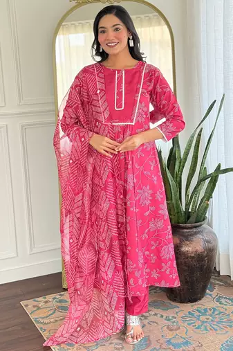 Pink color ethnic rayon   fabric party looks salwar kameez for girls