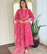 Pink color ethnic rayon   fabric party looks salwar kameez for girls