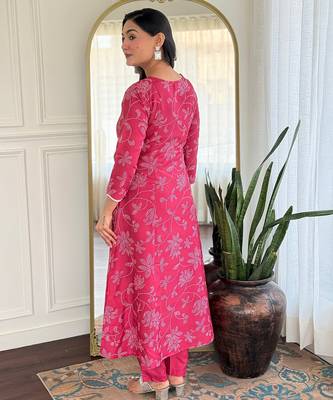 Pink color rayon party looks salwar kameez for girls 2