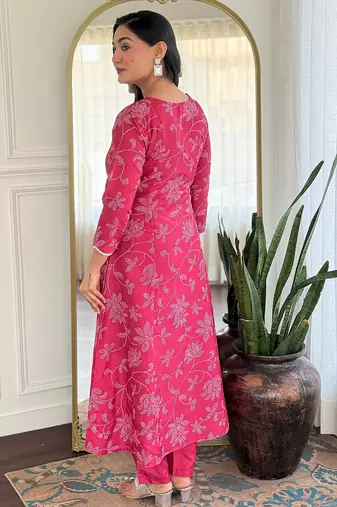 Pink color rayon party looks salwar kameez for girls
