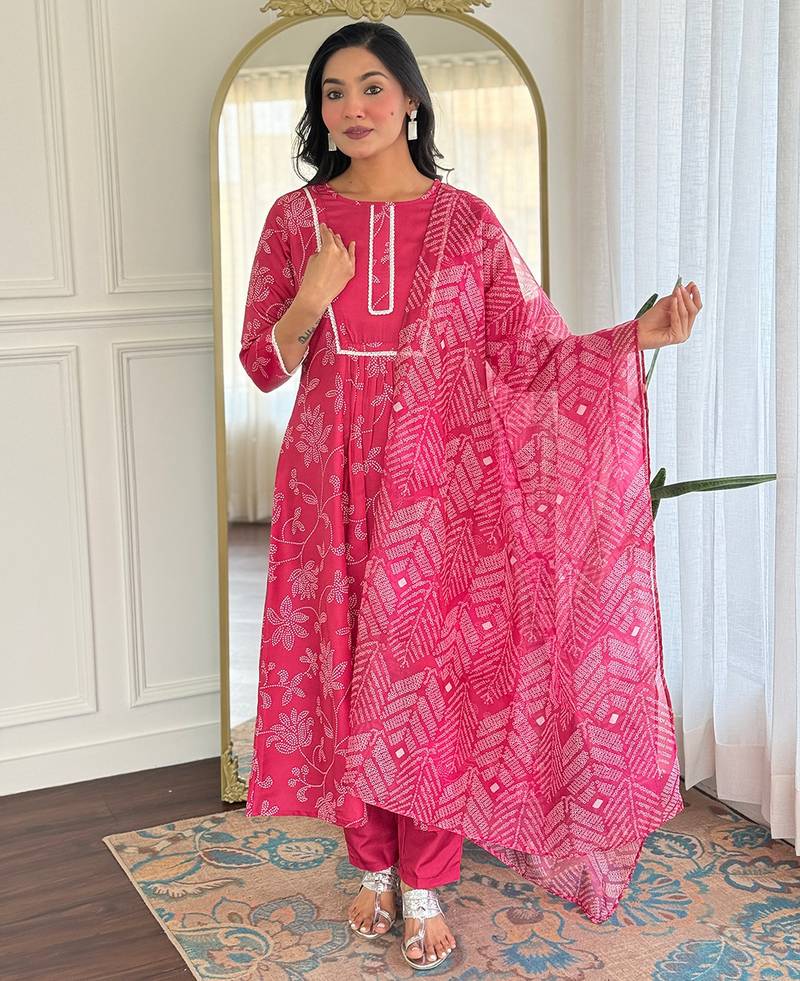 Pink color ethnic rayon   fabric party looks salwar kameez for girls