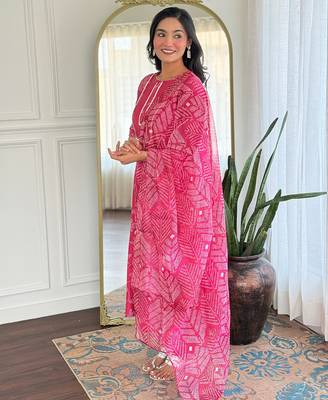 Pink color rayon party looks salwar kameez for girls 4