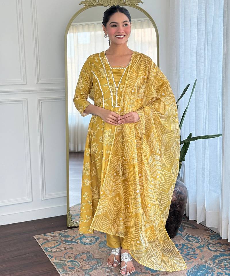 Yellow color ethnic rayon fabric party looks salwar kameez for girls