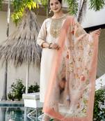 Chiku color ethnic rayon fabric party looks salwar kameez for girls