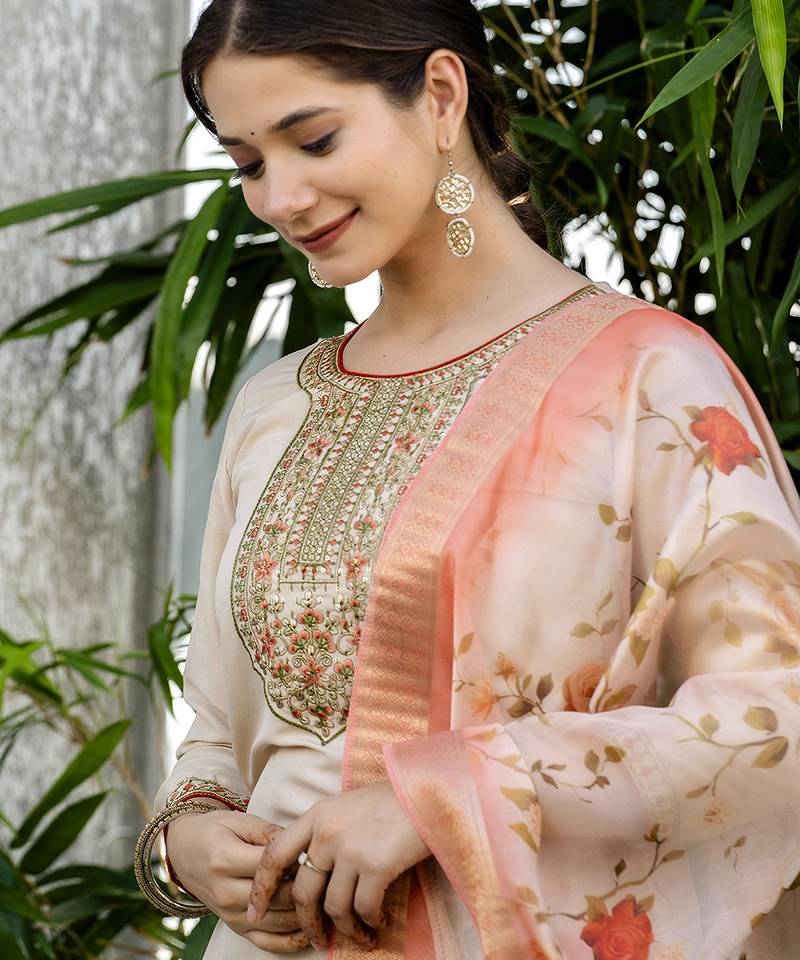 Chiku color ethnic rayon fabric party looks salwar kameez for girls