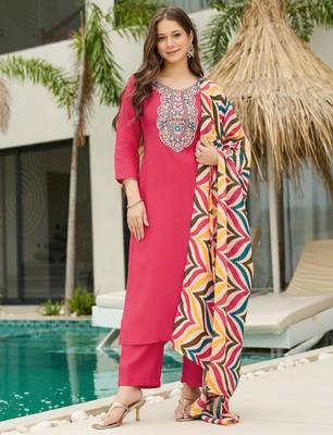 Gajri color ethnic rayon fabric party looks salwar kameez for girls 1