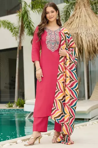Gajri color ethnic rayon fabric party looks salwar kameez for girls