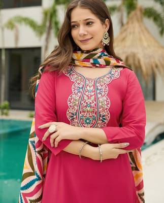 Gajri color ethnic rayon fabric party looks salwar kameez for girls 3
