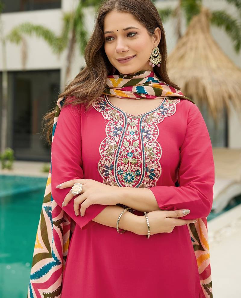 Gajri color ethnic rayon fabric party looks salwar kameez for girls