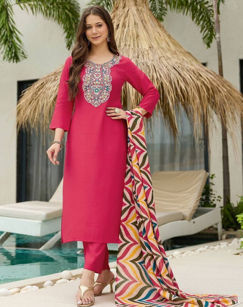 Gajri color ethnic rayon fabric party looks salwar kameez for girls