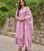 Pink color ethnic chanderi silk fabric party looks salwar kameez for girls