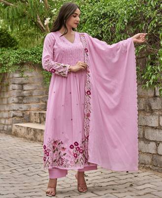 Pink color chanderi silk party looks salwar kameez for girls 4