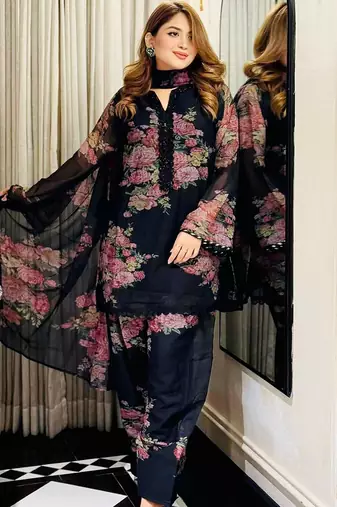 Blue color ethnic faux georgette fabric party looks salwar kameez for girls